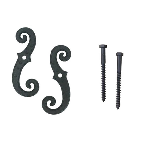 Wood Shutter Hardware 30-14-88254PC Scroll Dog with Lag Bolt Powder Coated, Black - Set of 2