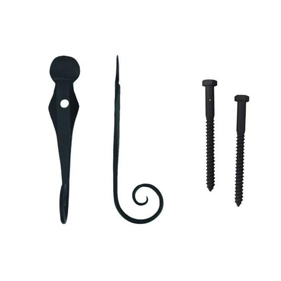 Wood Shutter Hardware 30-14-88265 English Rat Tail Shutter Dog with Lag Bolt, Black - Set of 2