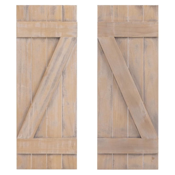 Wood Shutters for Wall Decor, Reclaimed Wood Board and Batten with Z-Shaped Bar, Exterior & Interior Rustic Farmhouse Window Shutters for Living Room, Dining Room, Porch, Light Brown