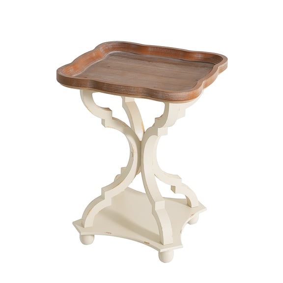 Wood Side Table With Scalloped Tray Top, End Table For Terrace And Courtyard, Small Coffee Table,18.75" W X 18.75" D X 25.00" H