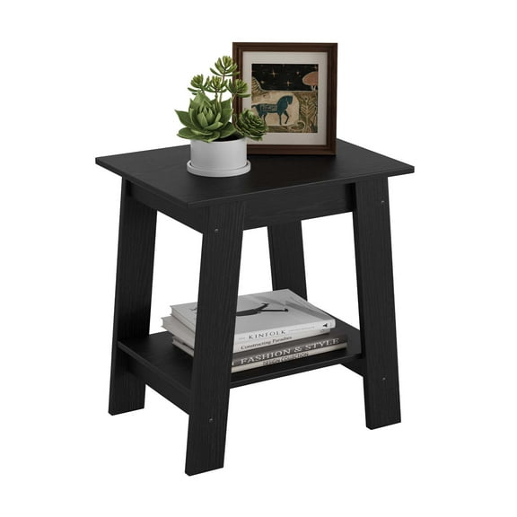 Wood Side Table with Storage Shelf, Small End Tables for Small Spaces, Square Nightstand and Accent Table for Living Room & Bedroom