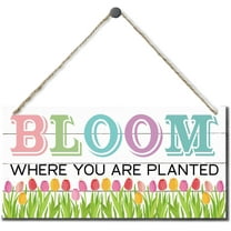 Wood Sign 5x10 Inch Bloom Where You Art Planted Sign Spring Decoration Hanging Wood Sign Home Decorative Door Hanger Wood Wall Sign Farmhouse Decor For Front Door Modern Country Style Home Decor