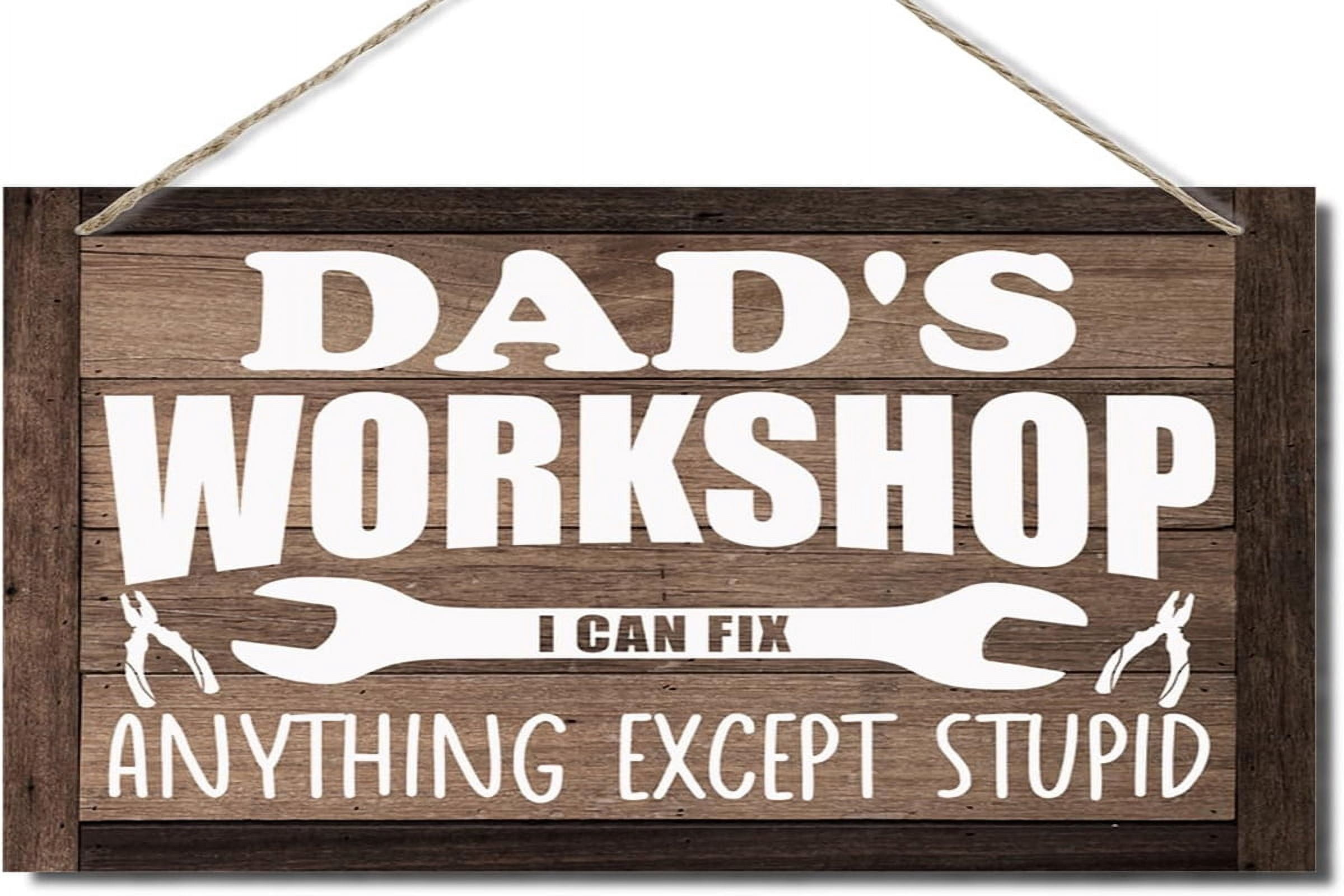 Targa Decorativa In Legno 'Grandpa's Workshop' – Scritta In Inglese 'I Can Fix Anything Except Stupid' – 30x15 Cm – Per Garage, Officina, Casa – Regalo Per Papà E Nonno - 2