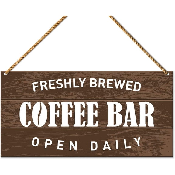 Wood Sign 5x10 Inch Funny Coffee Bar Wood Signs Open Daily Freshly Brewed Wooden Hanging Sign Plank Plaque Wall Art Decor Front Door Porch Kitchen Bedroom Garden Bar Pub Hotel Gift For Women Men