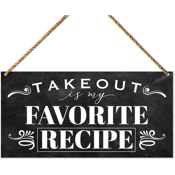 Wood Sign 5x10 Inch Funny Kitchen Wood Sign Decor Door Wall Sign Decoration For Farmhouse Kitchen Dining Room Decor Hanging Sign Takeout Is My Favorite Recipe Wooden Sign Gift For Women Men