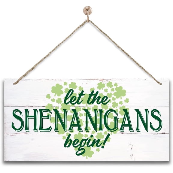 Wood Sign 5x10 Inch Hanging St Patricks Day Wood Decor Sign Let The Shenanigans Begin Wood Wall Art Sign Home Signs Decor Hanging Door Wood Sign Shamrock Sign St Patricks Day Decor Modern Decor