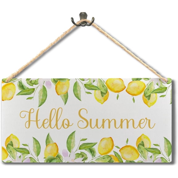Wood Sign 5x10 Inch Hello Summer Sign Hello Summer Lemon Wood Signs Wall Door Hanging Summer Welcome Sign Summer Decorations For Home Office Summer Wall Decor Lemon Wall Decor Wall Pediments