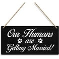 thumbnail image 1 of Wood Sign 5x10 Inch Our Humans Are Getting Married Wall Hanging Wedding Accessories Stuff Wedding Decorations For Reception Engagement Wedding Party Wall Art Decor Wooden Sign For Porch Front, 1 of 6