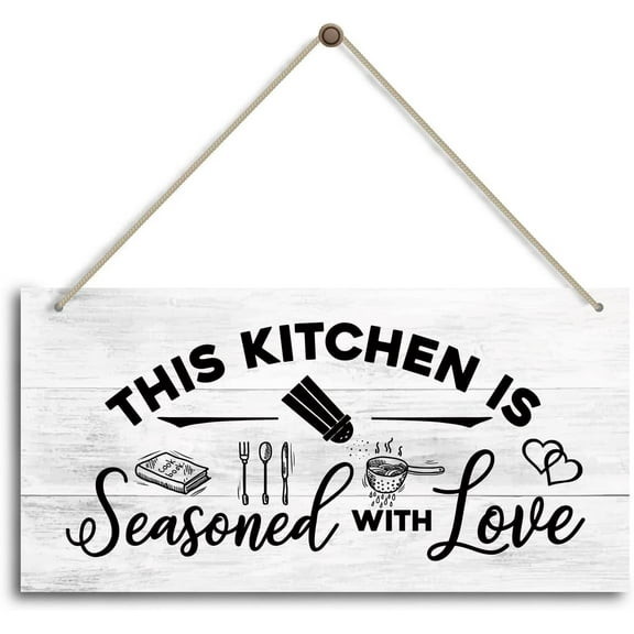 Wood Sign 5x10 Inch This Kitchen Is Seasoned With Love Sign Funny Rustic Kitchen Decor For Counter Farmhouse Kitchen Sign Kitchen Decoration For Kitchen Wall Decor Kitchen Counter Decor Gift For Women