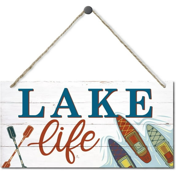 Wood Sign 5x10 Inch Lake Life Sign Decor Hanging Wood Sign Home Decor Wood Wall Art Sign Door Hanger Lake House Wall Decor Rustic Lake Cabin Home Wall Decor Farmhouse Wall Decor Gift For Boating Lover