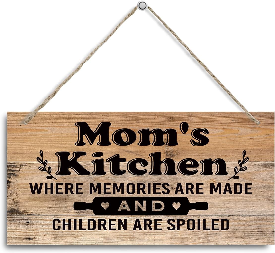 FoDuoDuo Targa in legno con scritta Mom's Kitchen, regalo per l'inaugurazione della casa, decorazione per il soggiorno, regali cristiani, cartello da parete in legno rustico, 40,6 x 40,6 cm