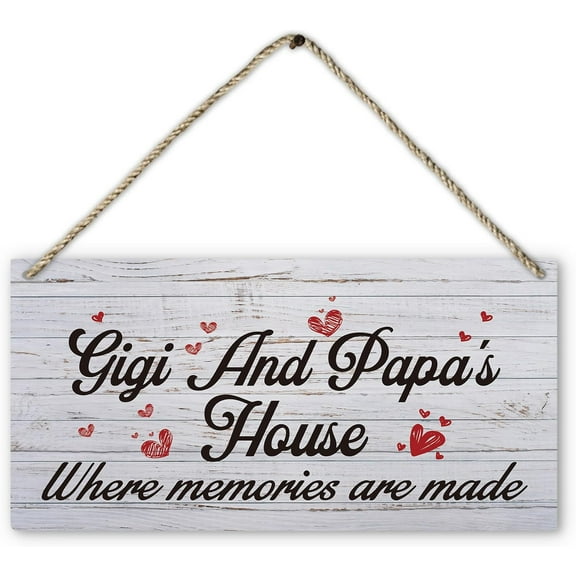 Wood Sign 5x10 Inch Papa Gifts Gigi Gifts For Grandma Grandparents Retro Gigi And Papa'S House Sign Wood Plaque Wall Hanging Where Memories Are Made Hanging Wall Signs For Home Door Decor