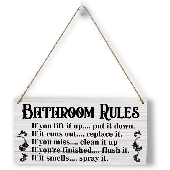 Wood Sign 5x10 Inch Rustic Wood Signs Farmhouse Bathroom Rules Wooden Hanging Sign Plank Plaque Wall Art Decor Front Door Porch Kitchen Bedroom Living Room Garden Bar Pub Hotel Gift For Women Men
