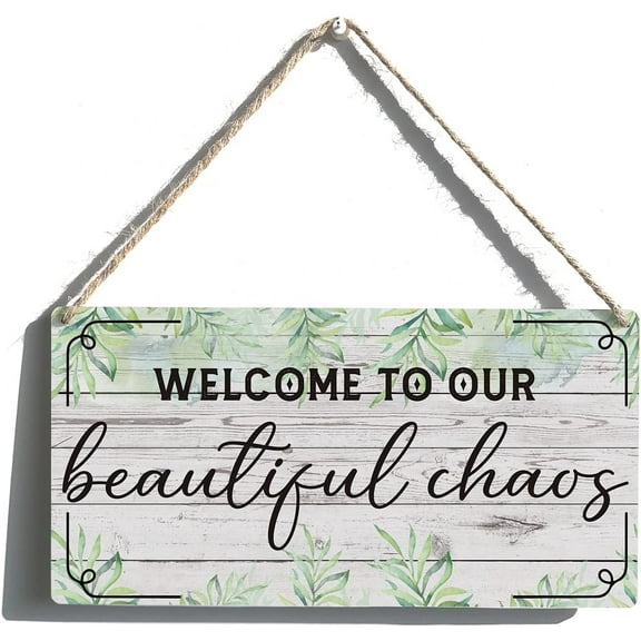 Wood Sign 5x10 Inch Rustic Wood Signs Farmhouse Welcome To Our Beautiful Chaos Wooden Hanging String Sign Plank Plaque Wall Art Decor Front Door Porch Bedroom Restroom Gift For Women Men