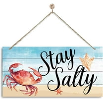Wood Sign 5x10 Inch Stay Salty Sign Decor Wall Plaque Beach Starfish Wood Hanging Sign Crab Hanging Sign Seaside Cottage Decor Ocean Artwork Decor Coastal Decorations For Home Or Beach House