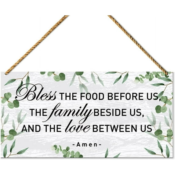 Wood Sign 6x12 Inch Christian Kitchen Wood Sign Decor Door Wall Sign Decoration For Home Kitchen Dining Room Religious Decor Hanging Sign Bless The Food Before Us Wooden Sign Gift For Women Men