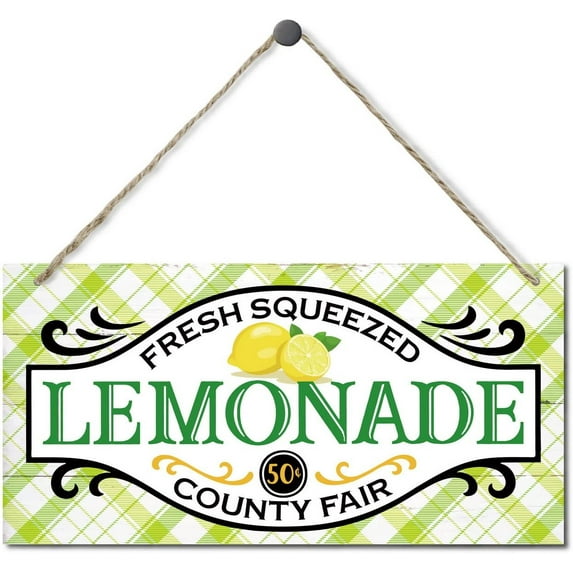 Wood Sign 6x12 Inch Fresh Squeezed Lemonade Sign Decor Hanging Wood Sign Home Decor Wood Wall Art Sign Country Fair Sign Rustic Door Hanger Lemon Kitchen Decor Home Garage Bar Club Hostel Wall Decor