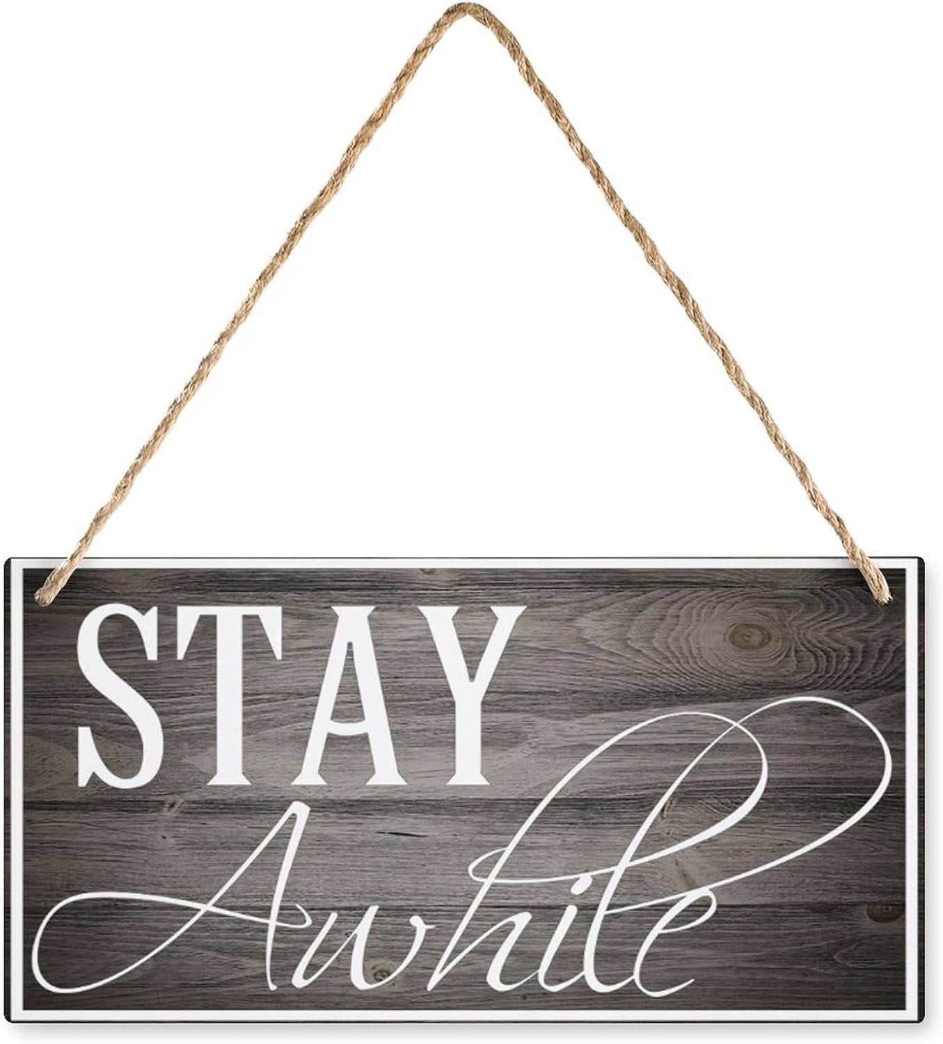 COCOKEN Wood Welcome Sign 'Stay Awhile' - 10x12 Inch Inspirational Plaque For Home & Office