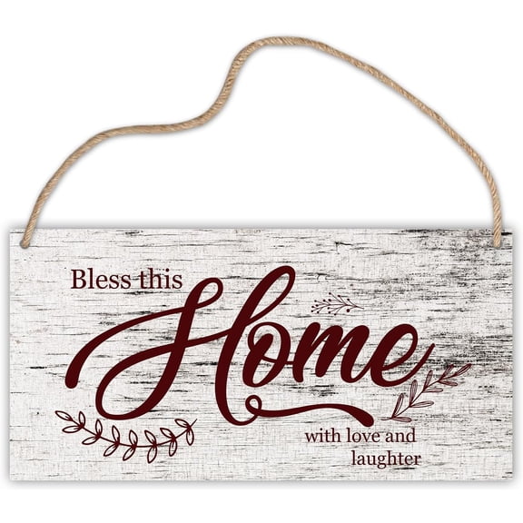 Wood Sign 6x12 Inch Home Decor Wooden Hanging Plaque Blessed Sign House Gifts Farmhouse Religion Home Decor For Living Dining Room Bedroom Kitchen Hallway Bless This Home With Love And Laughter