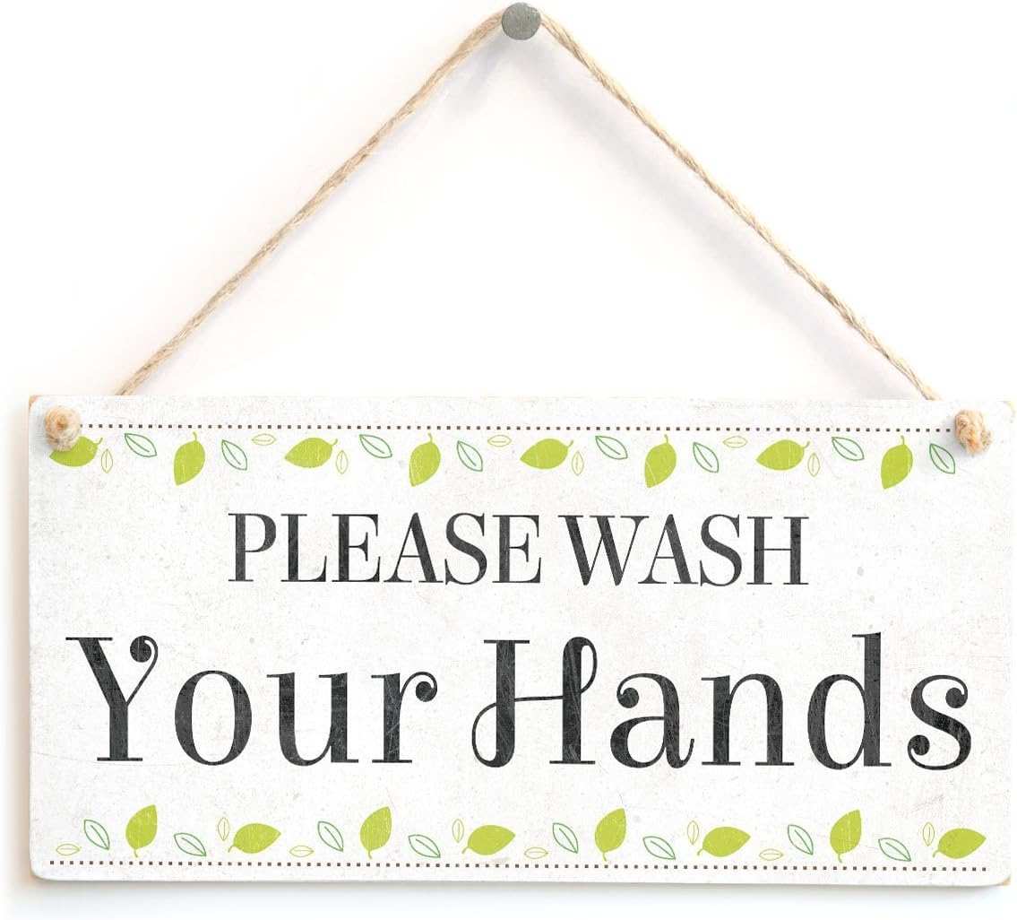 Near String. Sign Wood Sign 6x12 Inch Novelty Bathroom Wood Signs Please Wash Your Hands ...