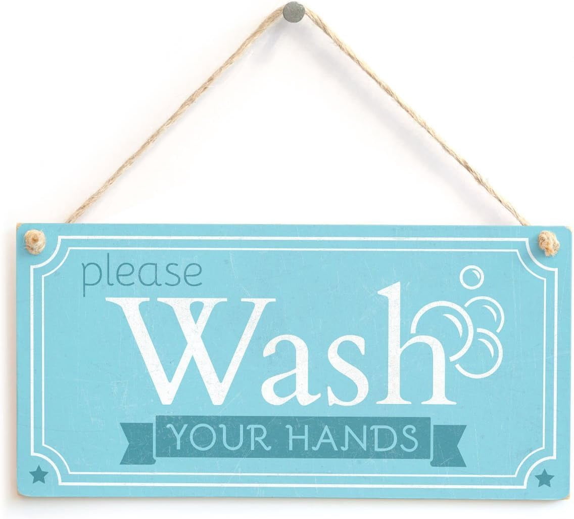 String. Sign Fitz Wood Sign 6x12 Inch Vintage Bathroom Wood Signs Please Wash Your Hands ...