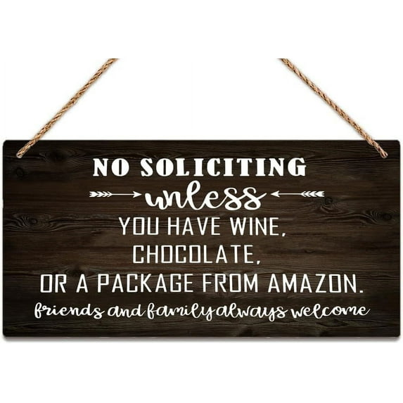 Wood Sign 6x12 Inch Sign Wall Art Definition Wood Plaque No Soliciting Unless You Have Wine Chocolate Or A Package Farmhouse Family Wall Decor Rustic Wood Hanging Wall Art Gift For Women Men