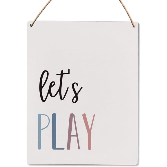 Wood Sign 8x10 Inch Boho Classroom Decor Let'S Play Wood Hanging Sign Neutral Colorful Wall Decor Playroom Toddler Bedroom Room Classroom Wooden Slogan Hanging Sign Gift For Women Men