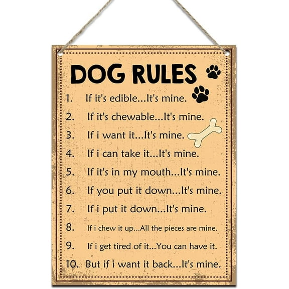 Wood Sign 8x10 Inch Dog Rules Funny Dog Paw Prints Wood Hanging Plaque Signs For Home Farmhouse Door Wall Decor Gifts For Dog Pet Lovers Gift For Women Men