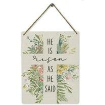 Wood Sign 8x10 Inch Easter Religious Decoration He Is Risen As He Said Wood Wall Hanging Tags Easter Cross Spring Decor Flower Wooden Hanging Plaque Sign Wall Decor For Front Door Home Gift For Women