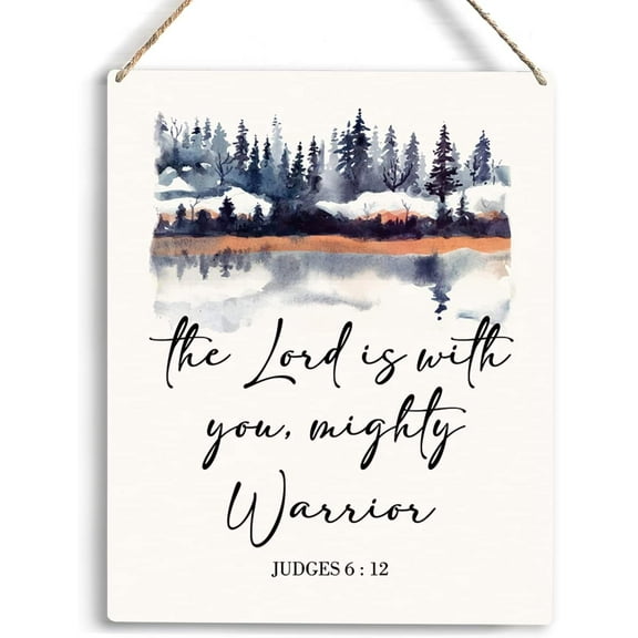 Wood Sign 8x10 Inch Inspirational Wall Art The Lord Is With You Mighty Warrior Nursery Decor Christian Religious Bible Verse Wall Art Wooden Hanging Sign Gift For Women Men