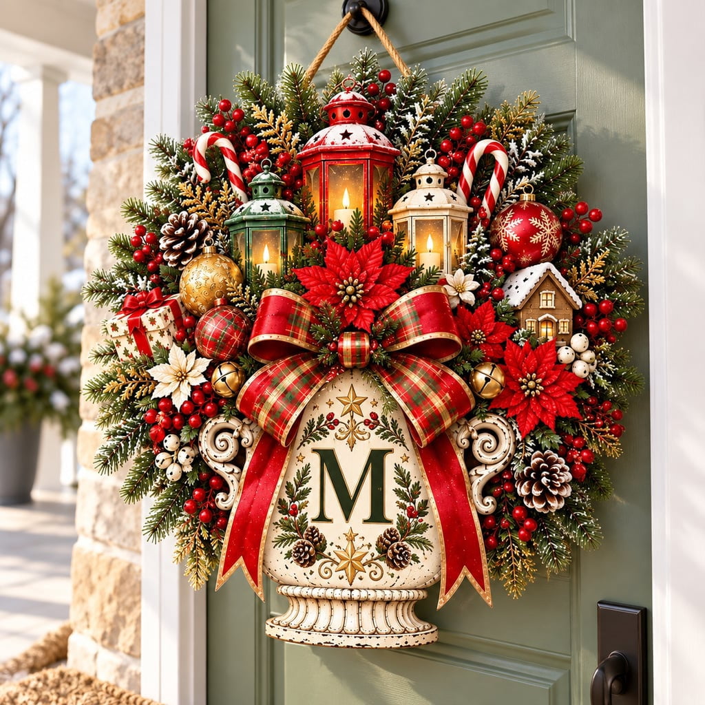Wood Sign Christmas Wreath Wooden Door Hanger Porch Decor Holiday ...