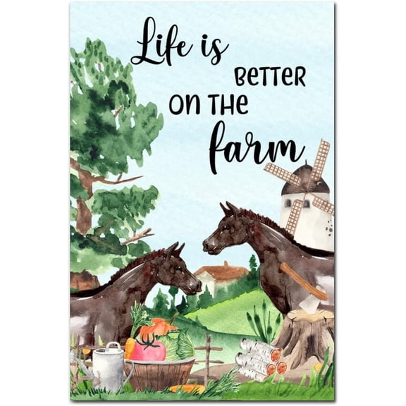 Wood Sign Life Is Better on The Farm Wooden Board Farm Animals Horse Watercolor Rustic Retro Farmhouse Wood Signs 12x8in Chic Wooden Signs Decor for Kitchen Outdoors Living Room