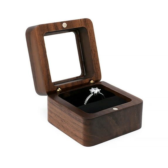 Wood Single Ring Box - Walnut Storage - Wooden Box for Engagement Rings, Promise Rings & Wedding Bands - Proposal Ring Box - Rustic Jewelry Box for Mr and Mrs