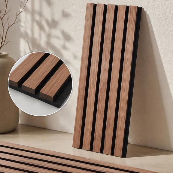 Wood Slat Acoustic Panels, 7.9 x 94.5 Inch MDF Accent Wooden Wall Panels for Interior Noise Reduction, Walnut, 4 Pack