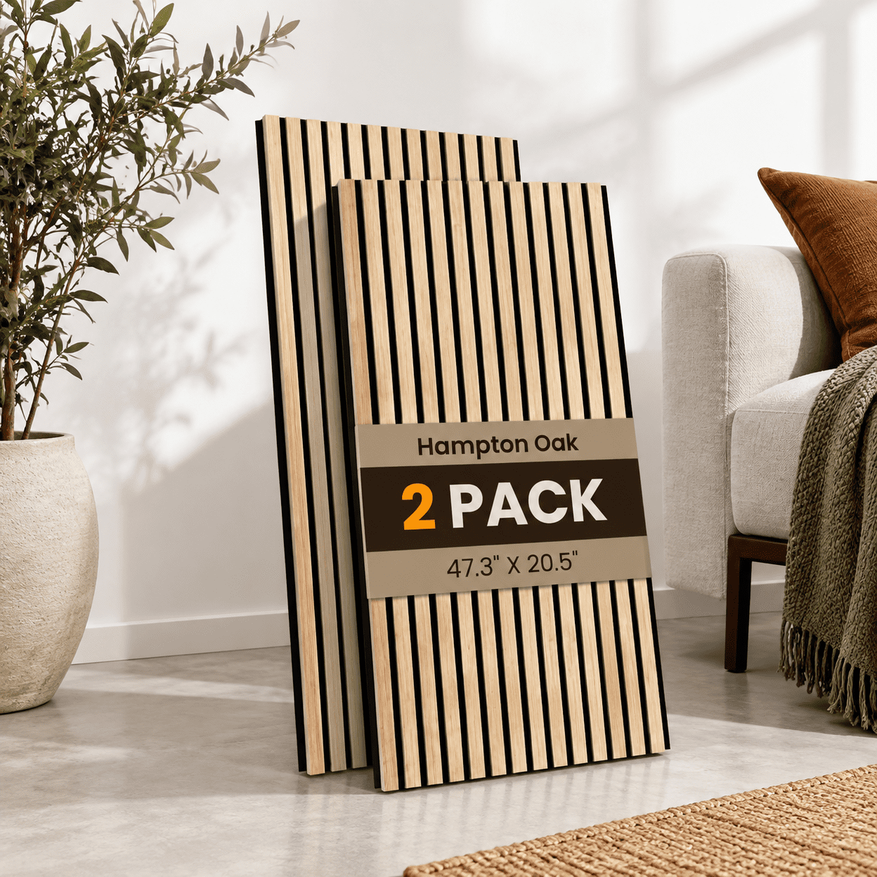 Wood Slat Acoustic Panels, Hampton Oak, 47.25
