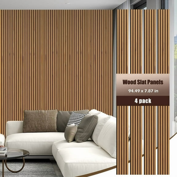 Wood Slat Acoustic Panels for Wall 3D Fluted Sound Absorbing Panel with Wood Finish Slat Wall Panels Home Decor Bedroom Sound Blocker Room Decor Sound Deadening Panels, 7.87"x94.48",Teakwood, 4 PCS