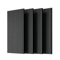 Wood Slat Acoustic Panels For Wall And Ceiling 4PC 3D Fluted Sound Absorbing Panel With Three Sides Wrapped Natural Wood Finish 45.27 X 23.62 Inch Gray