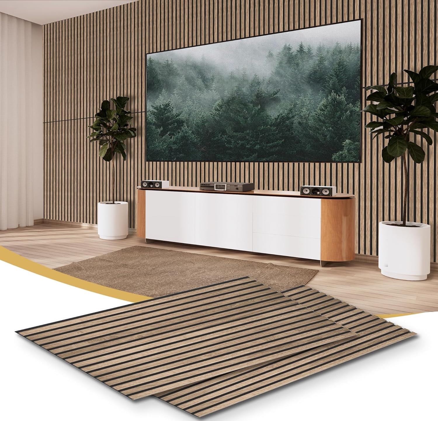 INTIGE Wood Slat Wall Panels Walnut 48"x24.5"x0.75", 3D MDF Decorative Wall Panels, 2 Pieces