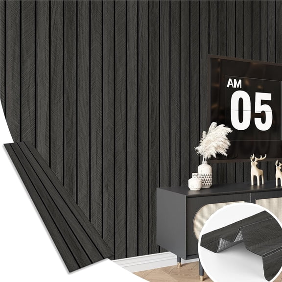 Wood Slat Wall Panel Grey Black 3D Wood Panels for Wall Decor Removable Shiplap Peel and Stick Wallpaper Acoustic Wooden Slat Wallpaper for Bedroom Cabinet Backsplash TV Background Ceiling