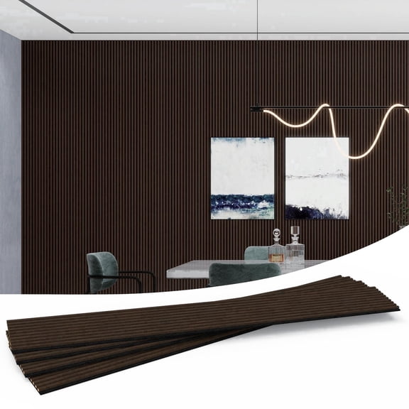 Wood Slat Wall Panels 4 Pack, Acoustic Wood Panels for Wall, 94.5"×11.8"(240×30cm) Each, 3D Wall Panels for Interior Wall Decor, Living Room, Bedroom, Dark Walnut