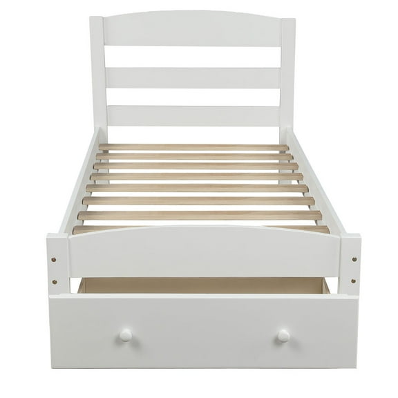 Wood Slats Support Twin Bed Frame with Storage Drawer Wooden Slatted Bedstead Household Furniture