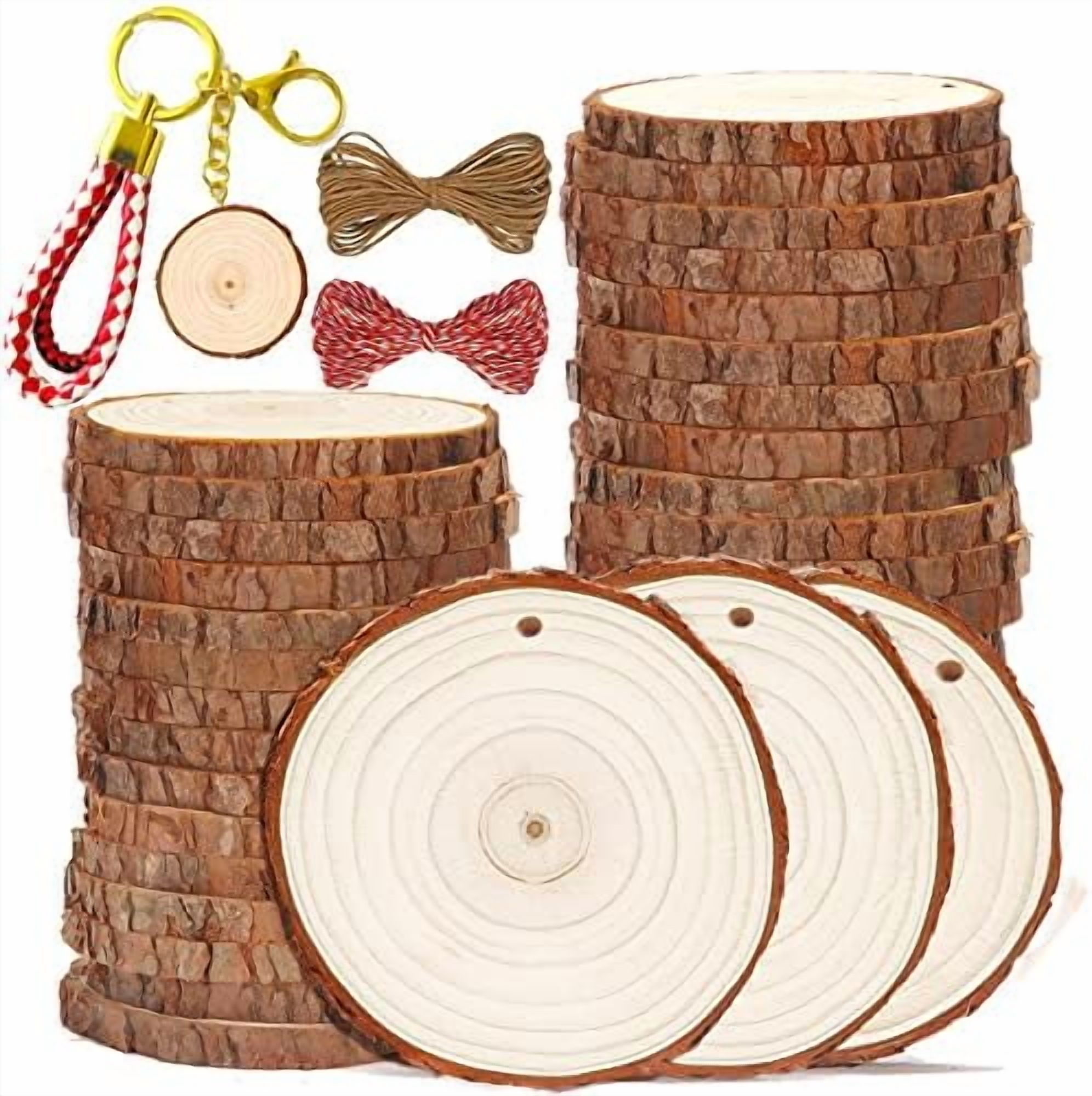 Round Kits Wood Slices 30 Pcs 3.5-4.0 inch Natural Rounds Unfinished Wooden ...