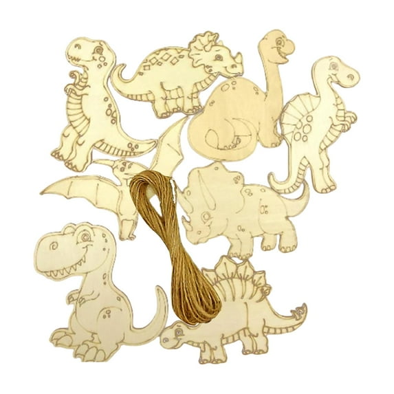Wood Slices Dinosaur Unfinished Wood Cutouts Blank Wooden Paint Crafts for Kids Painting, Animal Wood Pieces for Home Decor Ornament DIY Craft with rope