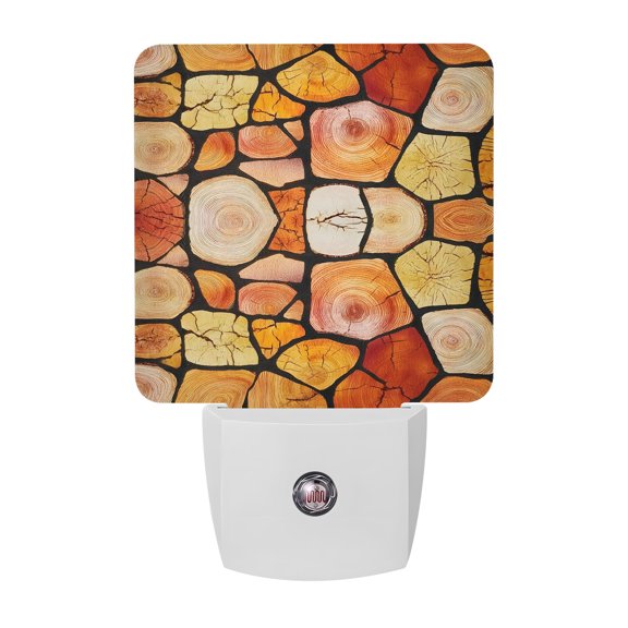 Wood Slices Night Lights, Rustic Cottagecore Orange Brown Logs Tree Rings Smart Auto Dusk to Dawn Sensor Nightlights Plug-in Nightlight for Bedroom Bathroom Living Room Kitchen Hallway