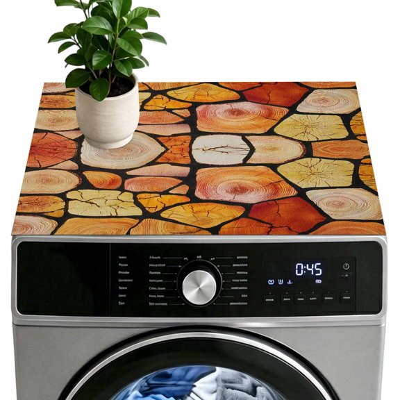 Wood Slices Washer Dryer Top Protector Mat 24"x20" Rustic Cottagecore Orange Brown Logs Tree Rings Washer and Dryer Covers for The Top, Non-Slip Washing Machine Mat for Laundry Kitchen