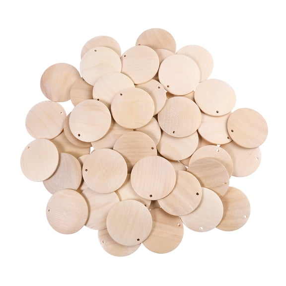 NUOLUX Wood Slices Blank Round Wooden Pieces Khaki 50pcs for Scrapbooking Decorative