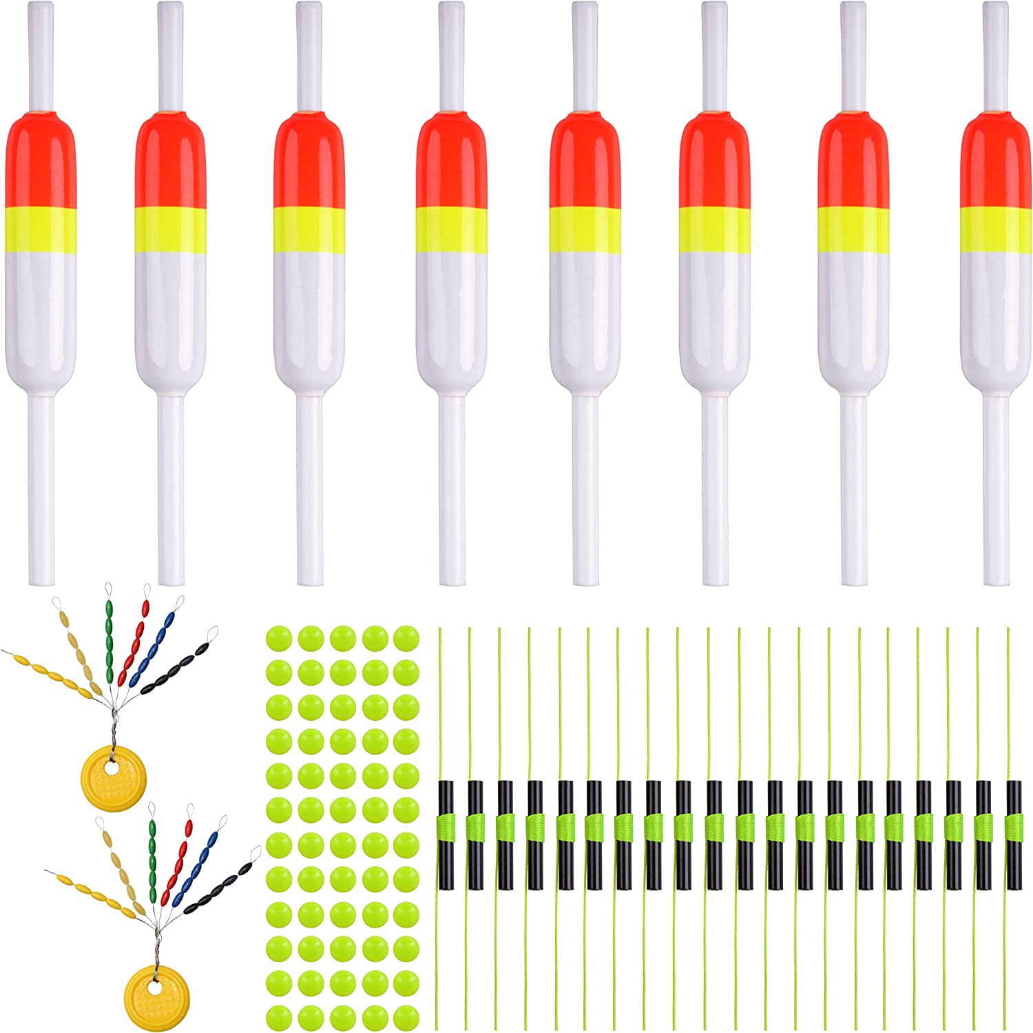Uxcell Fishing Rubber Bobber Beads Stoppers, 300 Pieces 6 In 1 Float Sinker Stops Cylinder Shape L Size Yellow