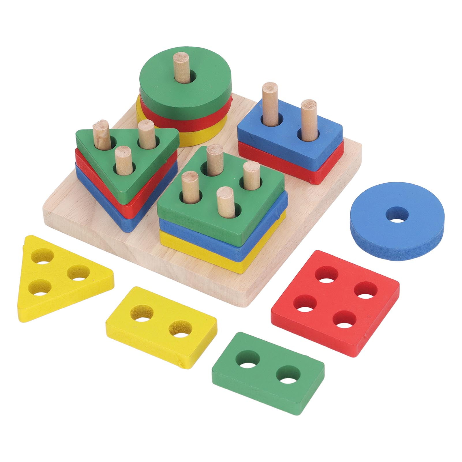 Wood Sorting Stacking Toy, Wooden Sorting Toy Pine Geometric Shaped For