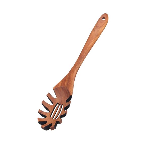 Wood Spaghetti Pasta Server Large Wooden Spoon with Teeth Long Handle for Non Stick Cookware Brown