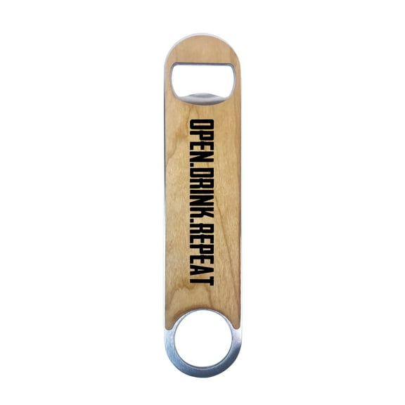 Torched Wood Speed Bottle Opener 7" x 1.5" x 0.25" (Open Drink Repeat)